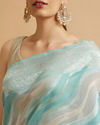 alt message - Mohey Women Light Blue Leaf Patterned Saree with Floral Motifs image number 3