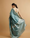 Mohey Women Light Blue Ikat Diamond Patterned Saree with Floral Motifs
