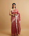 alt message - Mohey Women Dusty Pink Ikat Diamond Patterned Saree with Floral Motifs image number 0