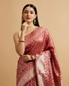 alt message - Mohey Women Dusty Pink Ikat Diamond Patterned Saree with Floral Motifs image number 1