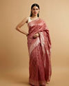 Mohey Women Dusty Pink Ikat Diamond Patterned Saree with Floral Motifs