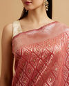 Mohey Women Dusty Pink Ikat Diamond Patterned Saree with Floral Motifs