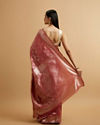 Mohey Women Dusty Pink Ikat Diamond Patterned Saree with Floral Motifs