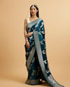 Teal Blue Floral Jaal Embroidered Saree