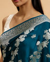 Mohey Women Teal Blue Floral Jaal Embroidered Saree