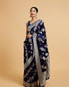 Mohey Women Indigo Blue Bel Patterned Saree with Intricate Floral Borders