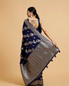 Mohey Women Indigo Blue Bel Patterned Saree with Intricate Floral Borders