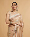 Mohey Women Soft Peach Floral Embroidered Saree with Scallop Borders