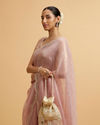 alt message - Mohey Women Light Pink Pearl and Rhinestone Embellished Saree image number 1