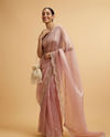 alt message - Mohey Women Light Pink Pearl and Rhinestone Embellished Saree image number 2