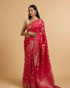 Mohey Women Rani Pink Bel Buti Patterned Bridal Saree with Rhinestones