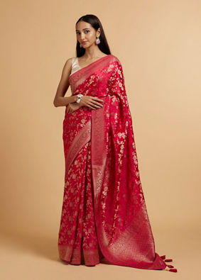 alt message - Mohey Women Rani Pink Bel Buti Patterned Saree with Rhinestones image number 2