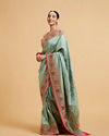 Mohey Women Sea Green Jaal Patterned Saree with Courtly Motifs