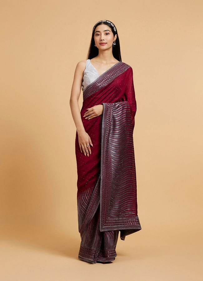 alt message - Mohey Women Wine Elegance Drape Saree image number 0