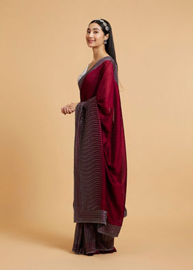 Mohey Women Wine Elegance Drape Saree image number 2