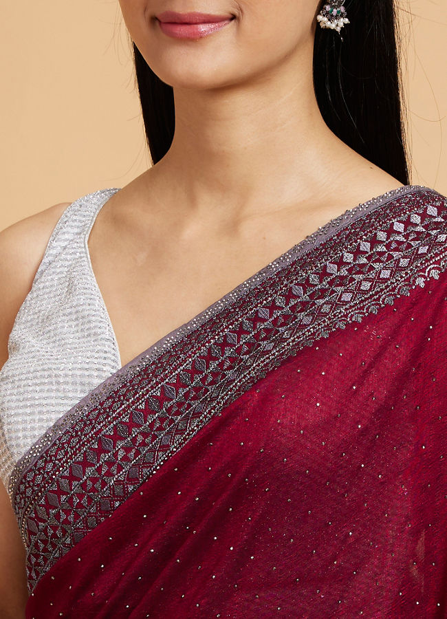 alt message - Mohey Women Wine Elegance Drape Saree image number 3