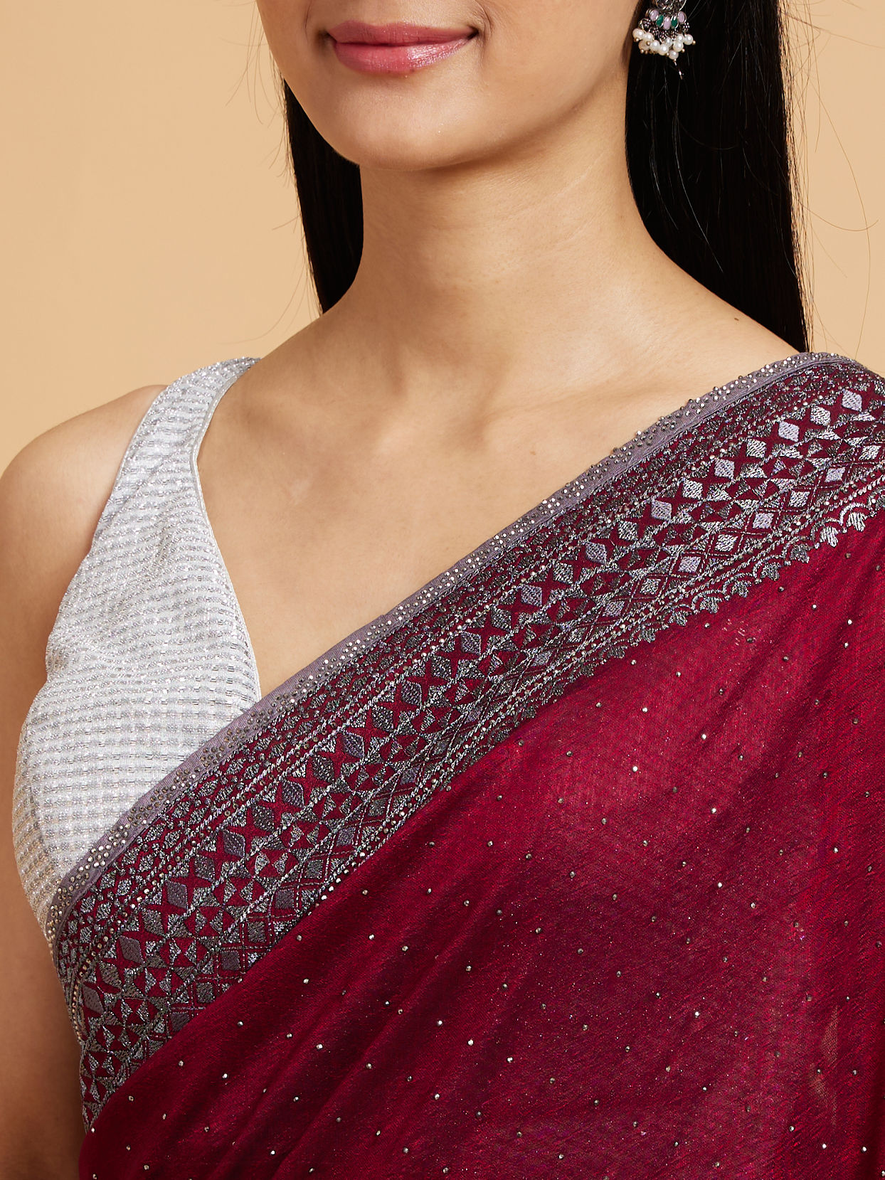 Mohey Women Wine Elegance Drape Saree