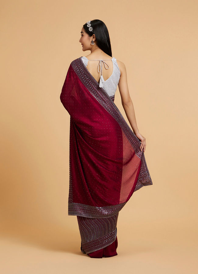 alt message - Mohey Women Wine Elegance Drape Saree image number 4