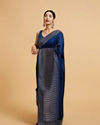 Teal Blue Wave Patterned Saree with Rhinestones