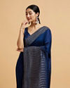 Mohey Women Teal Blue Wave Patterned Saree with Rhinestones