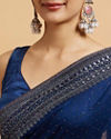 Mohey Women Teal Blue Wave Patterned Saree with Rhinestones