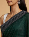 Mohey Women Bottle Green Wave Patterned Saree with Rhinestones