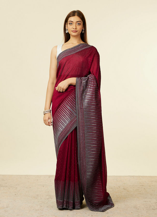 Mohey Women Mauve Wine Stone Embellished Saree image number 0