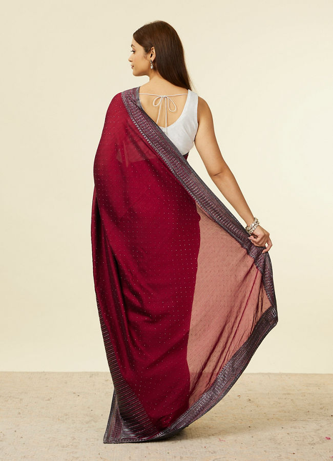 Mohey Women Mauve Wine Stone Embellished Saree