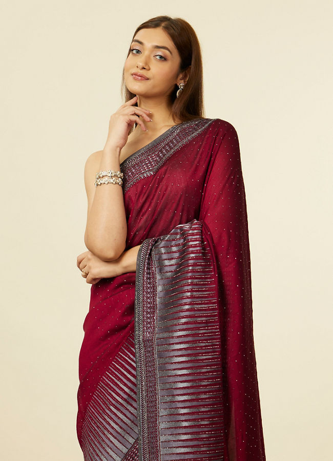 Mohey Women Mauve Wine Stone Embellished Saree image number 1