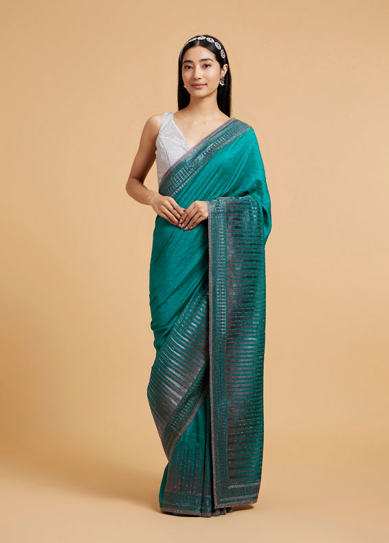 Mohey Women Rama Green Stone Embellished Saree