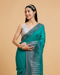 Mohey Women Rama Green Stone Embellished Saree