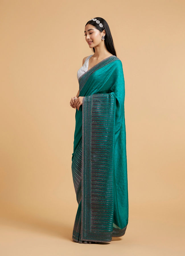Mohey Women Rama Green Stone Embellished Saree