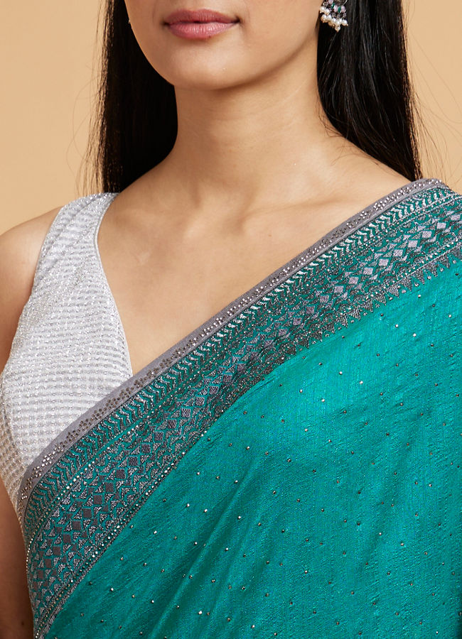 Mohey Women Rama Green Stone Embellished Saree