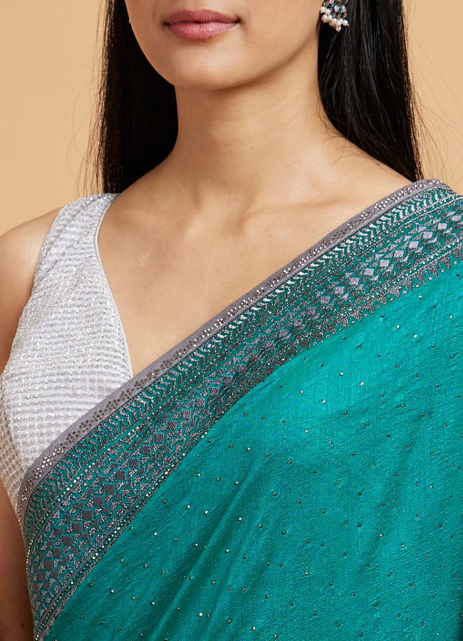 Mohey Women Rama Green Stone Embellished Saree image number 3