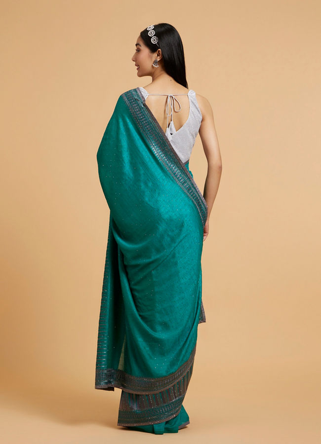 Mohey Women Rama Green Stone Embellished Saree image number 4