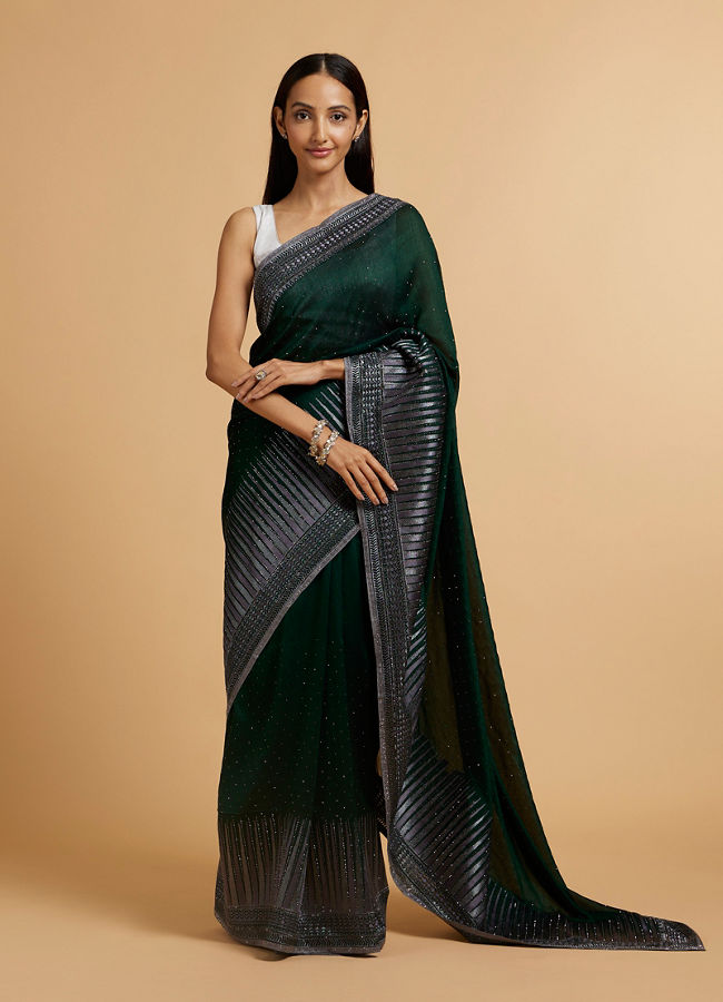 Mohey Women Bottle Green Stone Embellished Saree image number 0