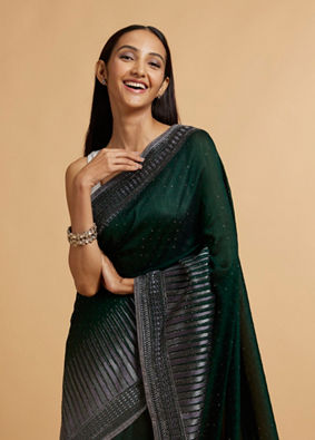 Mohey Women Bottle Green Stone Embellished Saree image number 1