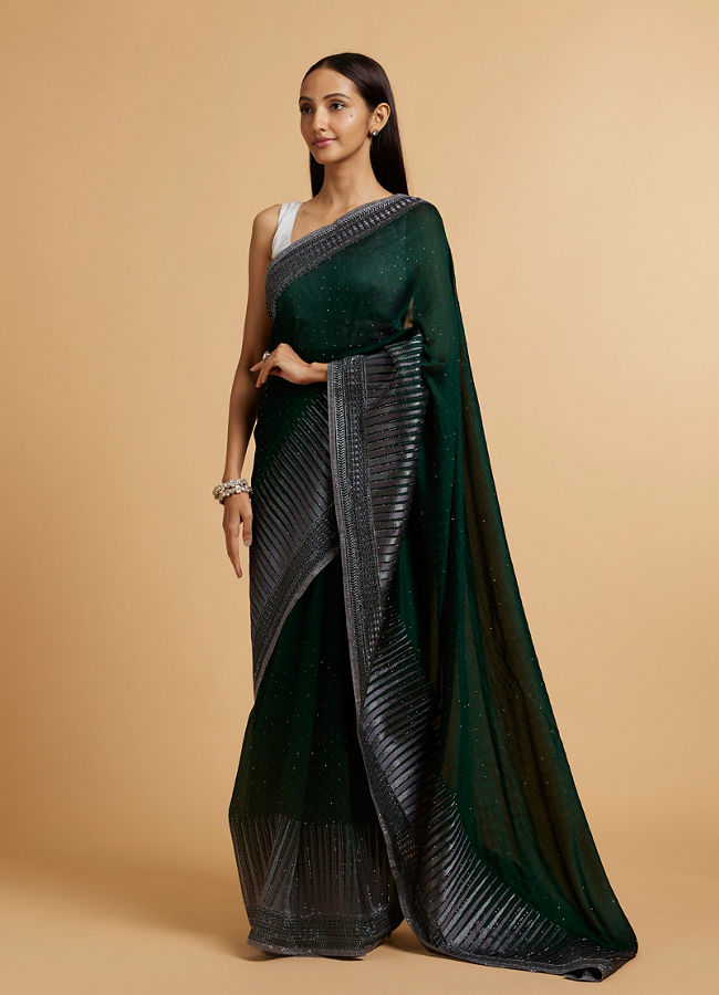 Mohey Women Bottle Green Stone Embellished Saree