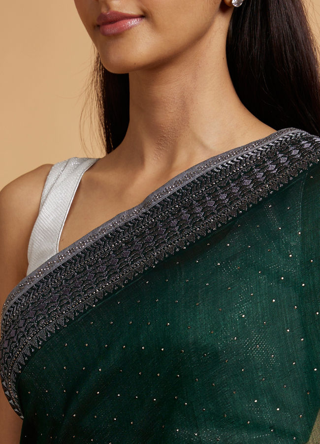 Mohey Women Bottle Green Stone Embellished Saree