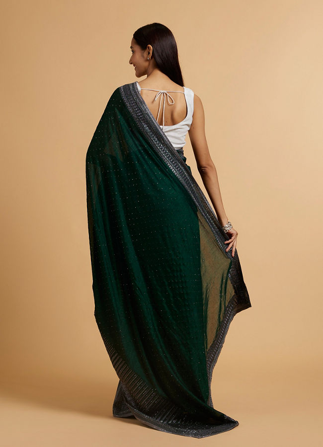 Mohey Women Bottle Green Stone Embellished Saree