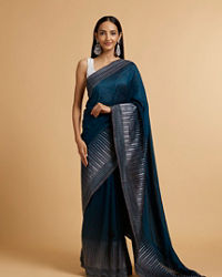 Mohey Women Teal Green Stone Embellished Saree