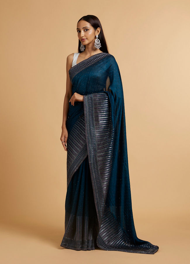 Mohey Women Teal Green Stone Embellished Saree