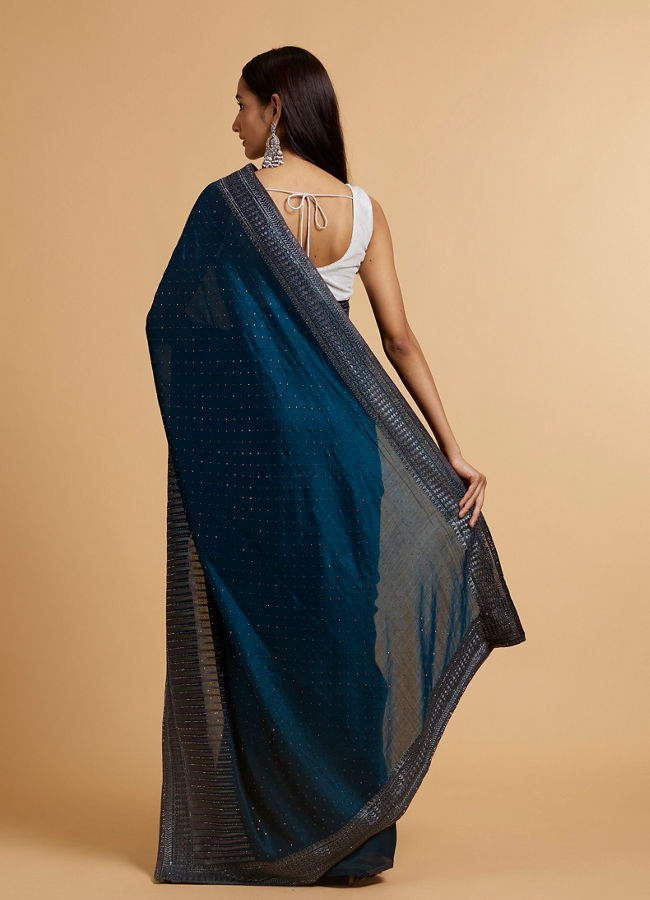 Mohey Women Teal Green Stone Embellished Saree