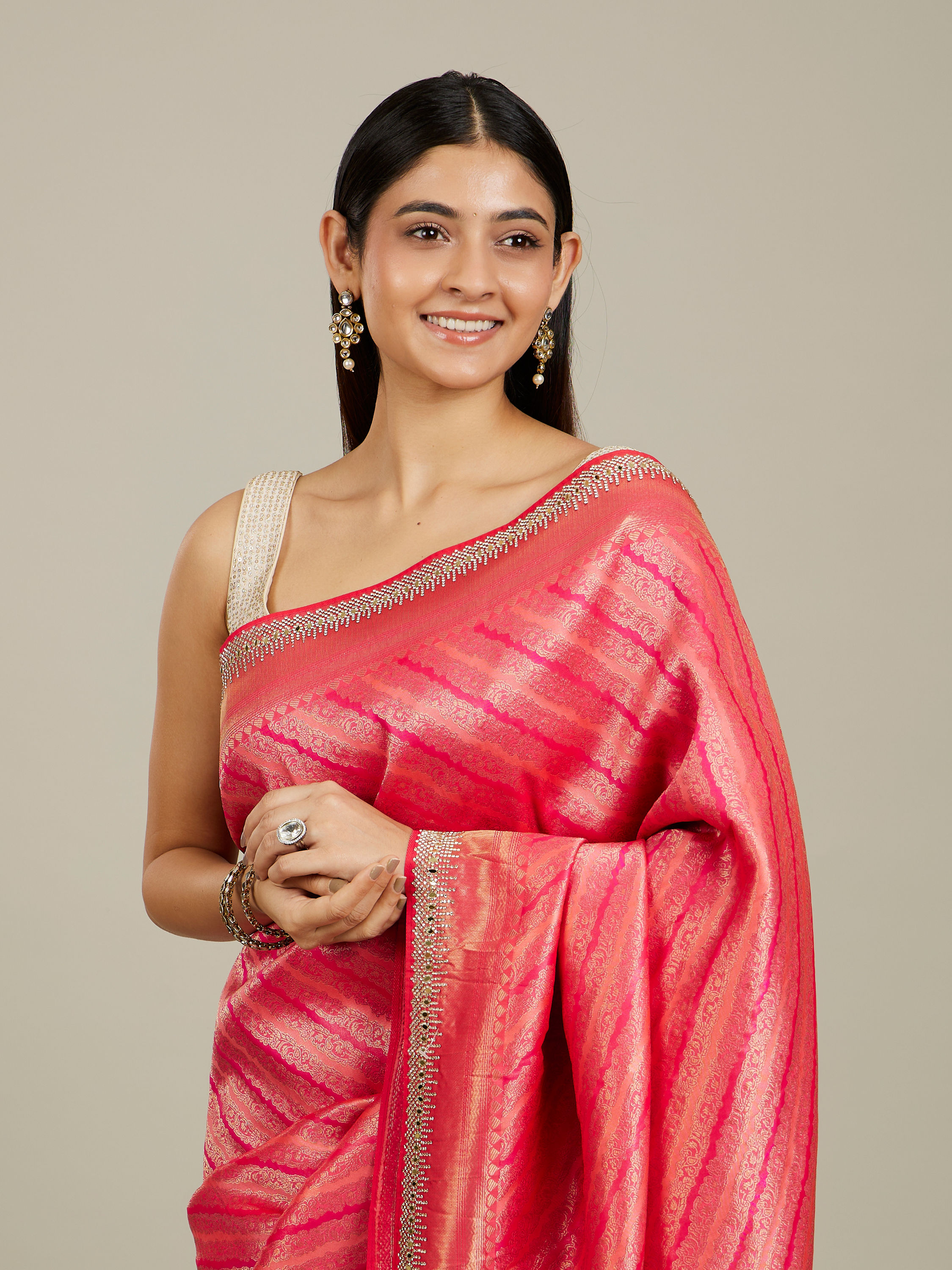 Mohey Women Radiant Rani Pink Saree