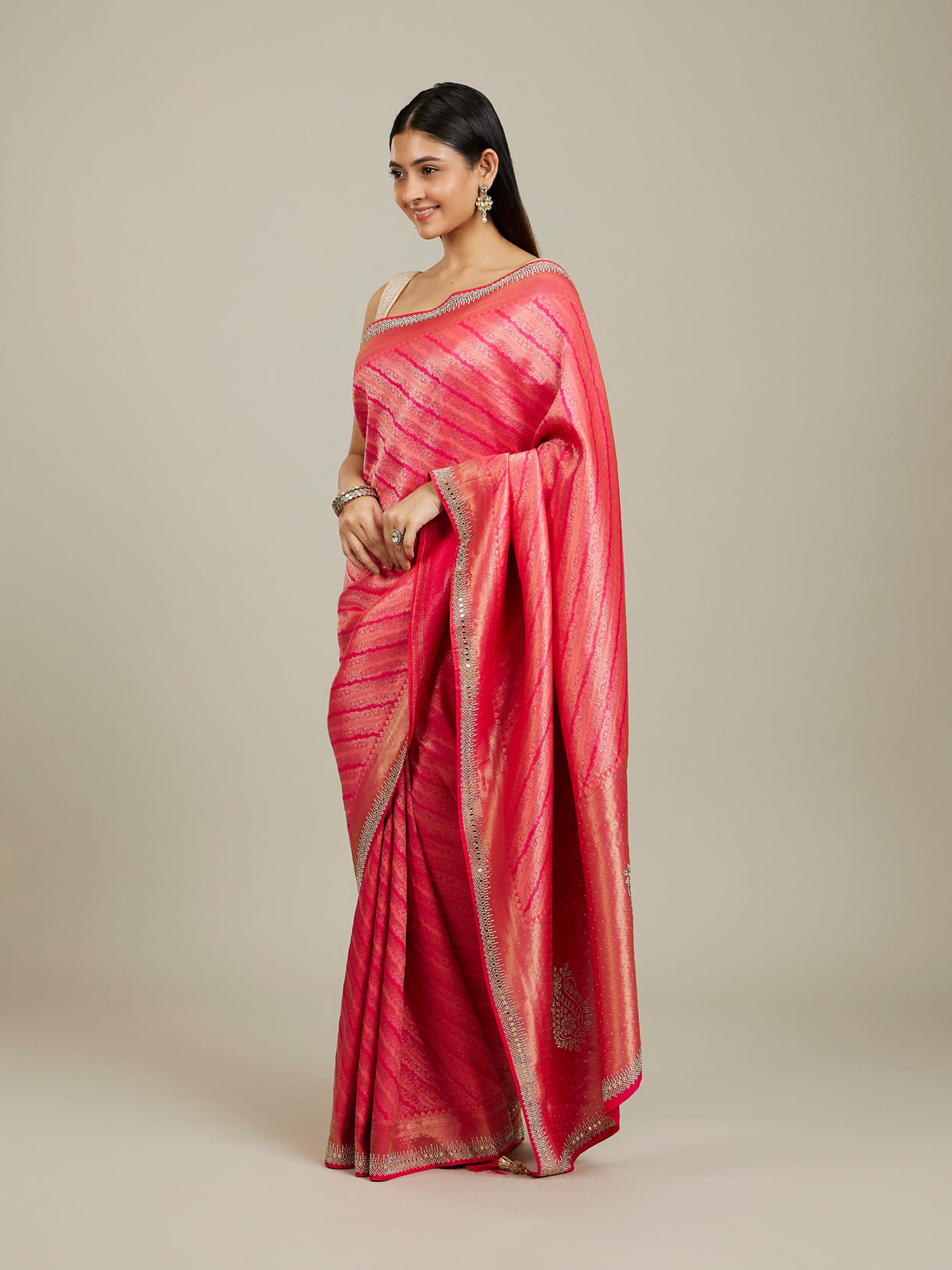 Mohey Women Radiant Rani Pink Saree