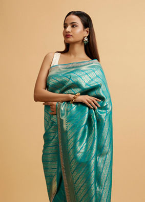 alt message - Mohey Women Rama Green Bel Patterned Saree image number 1