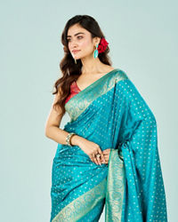 Mohey Women Ravishing Rama Green Festive Saree