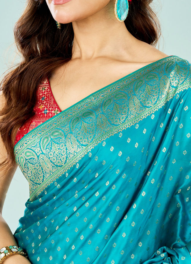 Mohey Women Ravishing Rama Green Festive Saree