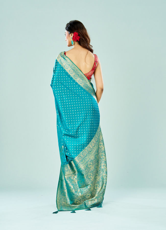 Mohey Women Ravishing Rama Green Festive Saree
