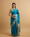 alt message - Mohey Women Teal Blue Floral Buta Patterned Saree image number 0